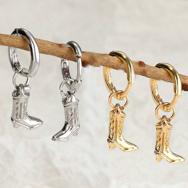 SHEIN 1 Pair Vintage Western Cowboy Style Alloy Boots & Hat Earrings For Women, Everyday Wear & Festival Gift