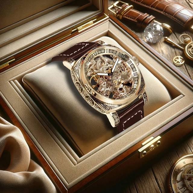 SHEIN 1pc Men&#39;s Business Style Black Zinc Alloy Skeleton Automatic Self-Winding Tourbillon Hollowed Mechanical Wristwatch With Night Light