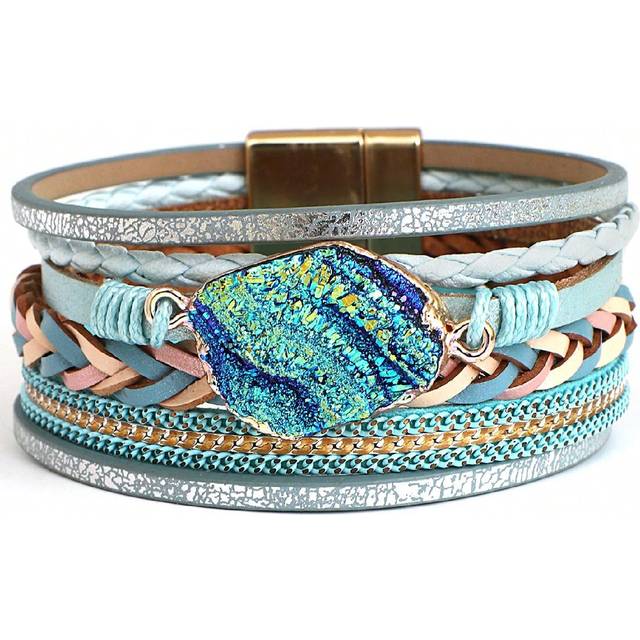 1 st. Boho Sten Hänge Läder Wrap armband För kvinnor Teen Flickor Kricka Stapelbar Armband Daglig Party Smycke Presenter - Mint Grön (En-Storlek)