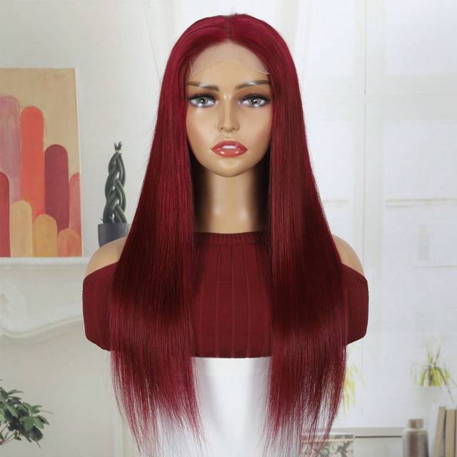 9AM Hair Transparent Lace Straight 4x4 99J Wig Human Wig Burgundy Color Pre Plucked Natural Hairline Human Hair Wigs For Women