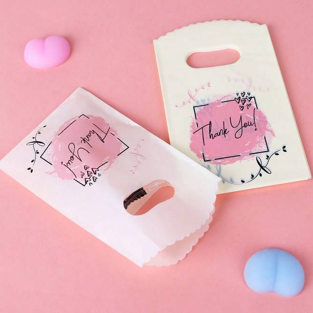 SHEIN 45pcs/Set Mini Stripe Plastic Gift Bags With Handle And Thank You Print, For Jewelry Store Packaging, Back To School Valentine Day Mother&#39;s Day Gradua