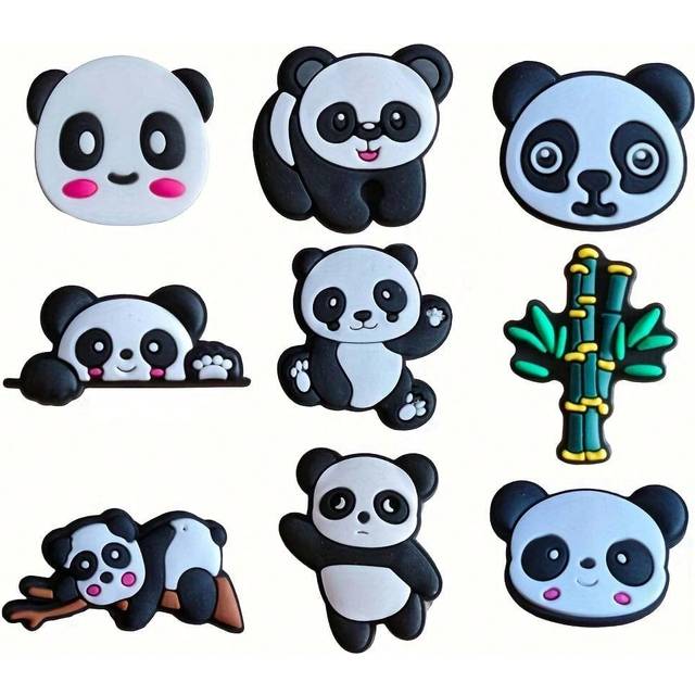 SHEIN 9pcs Panda Shoe Decorations Accessories Charms For Clogs Bubble Slides Sandals, Gift Idea For Birthday Christmas Party Favors