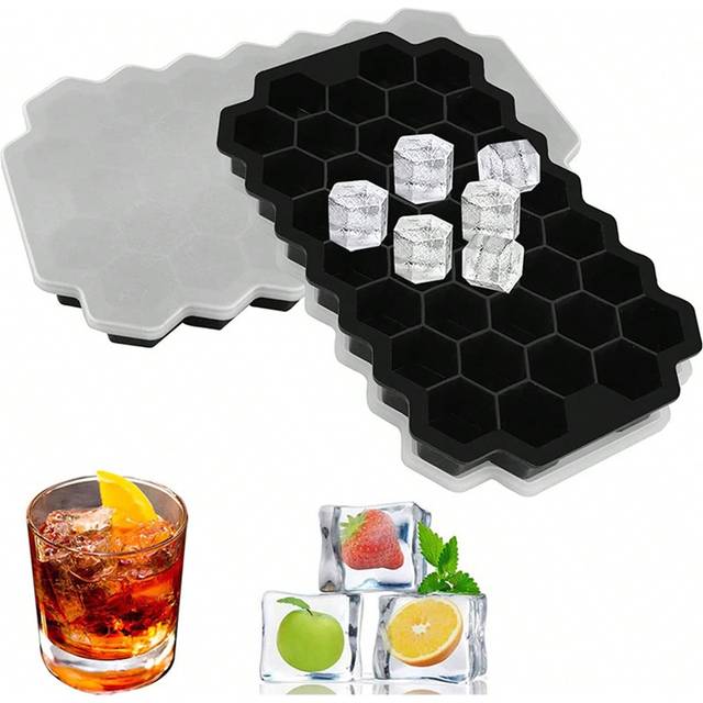 SHEIN 1pc Silicone Ice Cube Mold With Clear Silicone Lid, Creative Honeycomb-Shaped Ice Cube Tray, 37 Grids To Prevent Dust/ Odor, Easy To Release Ice Cubes