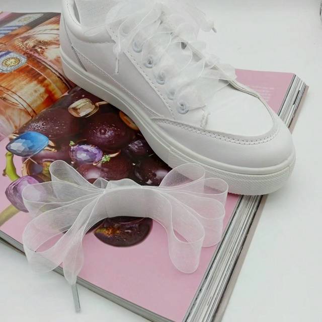 SHEIN 1pair 120cm*2.5cm White Ribbon Shoelaces With Bowknot Suitable For Shoes, Boots, Hats, Hair Accessories