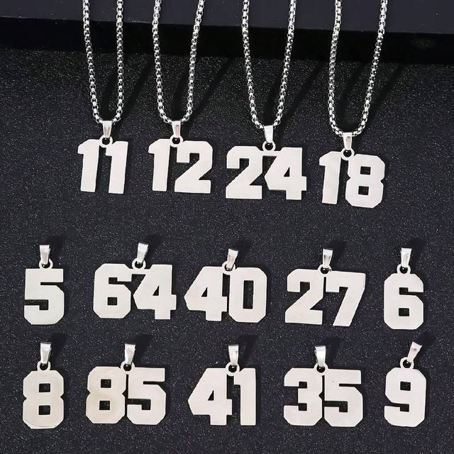 SHEIN 1pc Stainless Steel 0-99 Baseball, Football, Basketball Jersey Number Sport Pendant Necklace