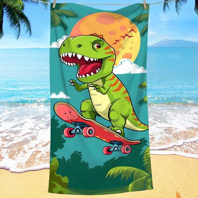 SHEIN 1pc Cartoon Dinosaur Pattern Beach Towel, Superfine Fiber Printed Quick-Dry Bath Towel For Swimming, Vacation, Travel, Outdoor Camping Summer Travel,
