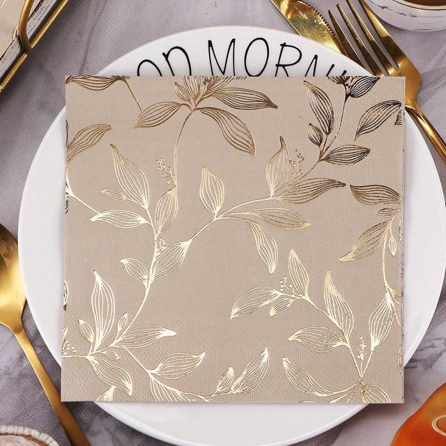 SHEIN 20pcs Floral Pattern 3D Printed 1 Side Foil Square Paper Napkins, Disposable Tissue For Party, Banquet, Tabletop Use Mother&#39;s Day Graduation