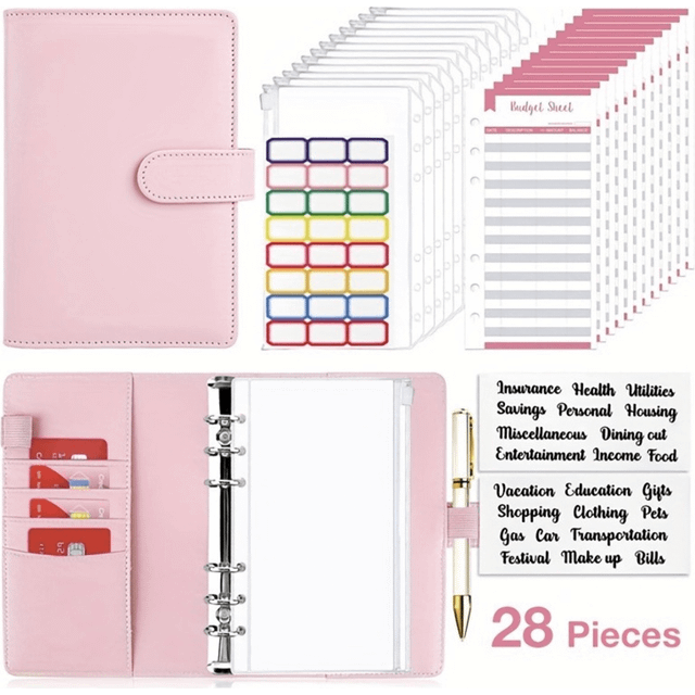 SHEIN 28 Pcs Budget Binder, Budget Binder With Zipper Envelopes, Cash Envelopes For Budgeting, Money Organizer Back To School