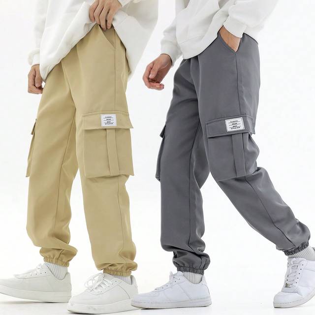 Tween Boy Enfärgade Cargo-byxor med patchdetalj och elastiska manschetter - Multifärgad (8Y,9Y,10Y,11Y,12Y)