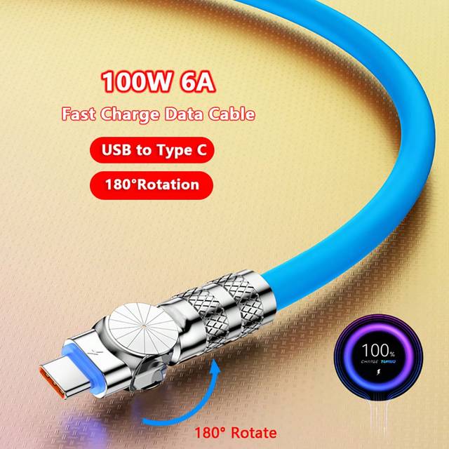 100W 6A USB-C snabbladdningskabel USB A till USB C-kabel för spel Flytande silikon kompatibel med Galaxy S23 S22 Xiaomi14pro Redmi 13C HuaweiP40 OPPO - Blå (1.5M,1m,2m)
