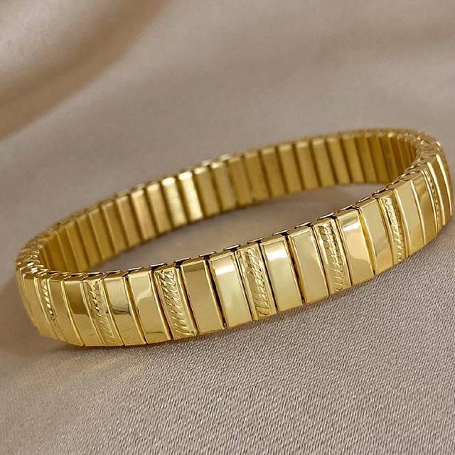 SHEIN 1 Pc Gold Color Elastic Wristband Bangle Bracelets For Women Teen Girls Stylish Stainless Steel Wrap Bracelets Daily Party Jewelry Gifts