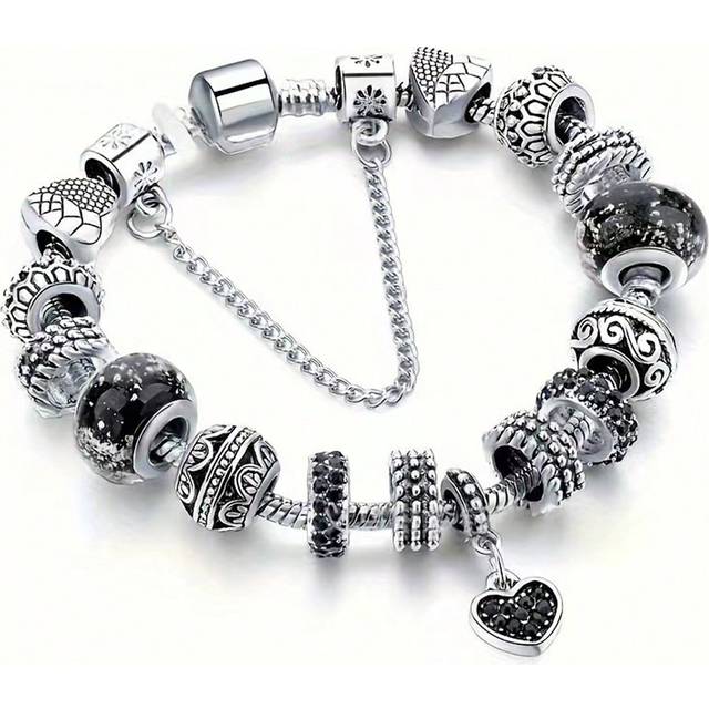 SHEIN 1pc Simple Personality Glass Bead & Heart Pendant Detail Bracelet, European And American Style Valentines,Mom,Mother,Mother&#39;s Day,Gift