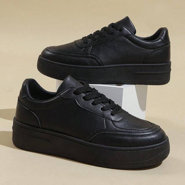 SHEIN Spring Autumn Fashionable Thick Sole Increased Height Sneakers For Teenagers, White Skateboard Shoes