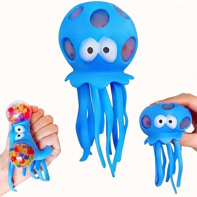 SHEIN 1-3pcs/Pack Random Color Octopus Soft Squeeze Balls, Ocean Animal Squeeze Toys, Water Bead Stress Relief Balls, Fidget Toys For Classrooms, Teens & Ki
