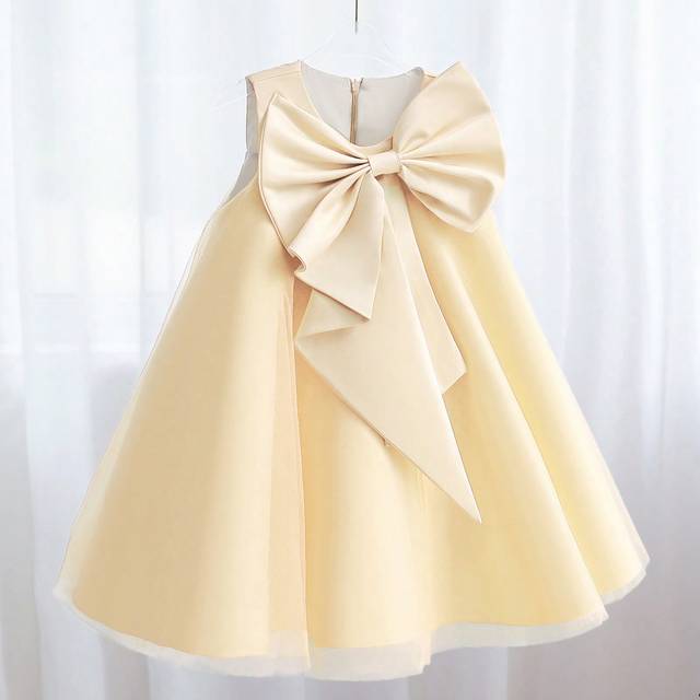 SHEIN Young Girl Burgundy Red Big Bow Decor Tulle Easter Party Dress, Elegant Princess Dress For Girl Birthday Party, Wedding Flower Girl, Holiday Celebrati