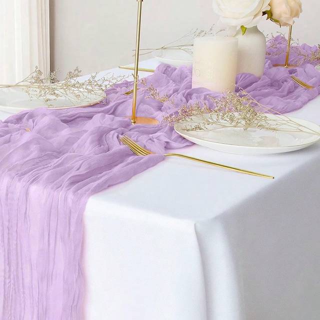 SHEIN 1pc Solid Color Cheese Cloth Table Runner, Bohemian Style Polyester Tablecloth For Party Wedding Decoration