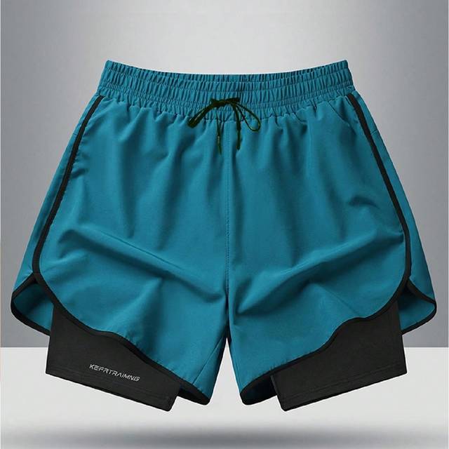 Pojkvän Style Män Sommar Dragsko Midja 2 i 1 Fashionabla Casual Sports Shorts - Blå (L,M,S,XL,XS,XXL,XXS)