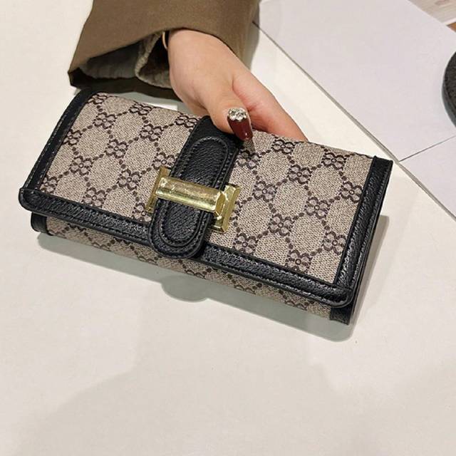 SHEIN New Design Floral Print Black Fashion Clasp Women&#39;s Classic Vintage Wallet Id Holder Rfid Credit Card Protector Trifold With Phone Pocket And Light Wr