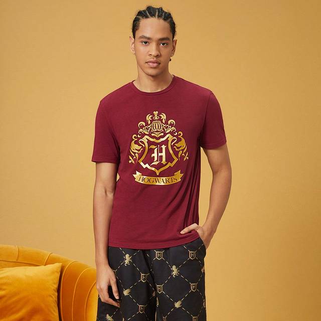 Skolstil, fyra Hogwarts-hus, präglade gyllene mönster, tvådelad uppsättning Burgundy mäns fritidskläder - Bourgogne (L,M,S,XL,XS,XXL,XXS,XXXL,XXXXL)