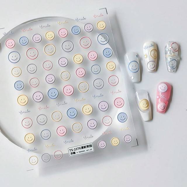 SHEIN 1pc 5D Embossed Fantasy Nail Sticker-Cute Cartoon Decals Self-Adhesive,Geome Nail Art For Girls DIY Salons Nail Art Decal Decortaion Nail Accessories