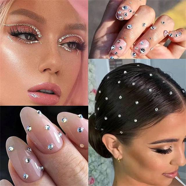 SHEIN 3pcs Crystal Rhinestone Stickers, Self-Adhesive Shimmering Hair Jewelry Accessories, Face Gem Stickers For DIY Craft And Art Projects Of Various Festi