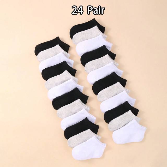 SHEIN 24 Pairs/Set Of Baby Boat Socks, Unisex Socks, Toddler Nude Socks,Simple, Casual, Sporty And Comfortable Short Socks, Suitable For Newborns.