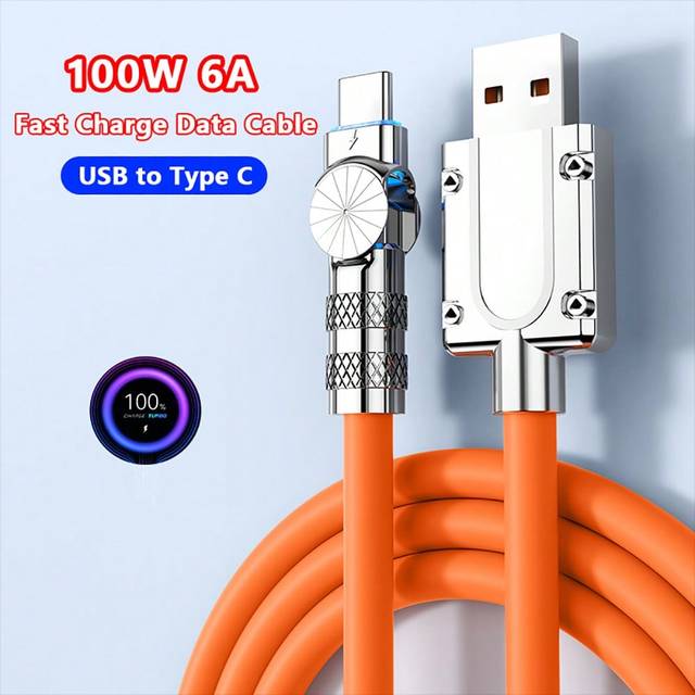 100W 6A USB-C snabbladdningskabel USB A till USB C-kabel för spel Flytande silikon kompatibel med Galaxy S23 S22 Xiaomi14pro Redmi 13C HuaweiP40 OPPO - Orange (1.5M,1m,2m)