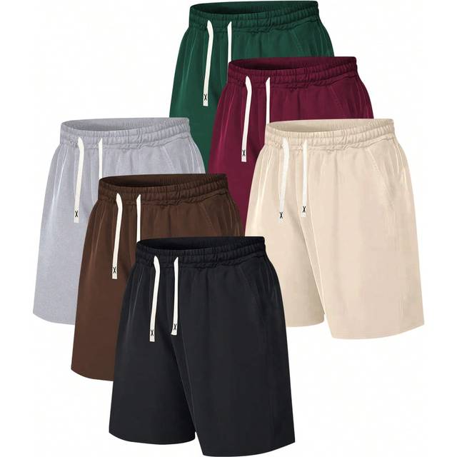 SHEIN 6pcs Men&#39;s Colorful Sports & Casual Beach Shorts, Summer New Classic Retro Minimalist Solid Color Drawstring Elastic Waist With Pockets