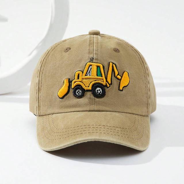 SHEIN 1pc Kids&#39; Adjustable Size Excavator Embroidery Baseball Cap, Outdoor Casual Fashion Sun Protection, Suitable For All Seasons, Spring/Summer