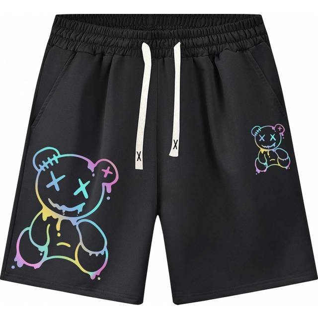 SHEIN Men&#39;s Summer New Personalized Gradient Teddy Bear Pattern Printed Shorts