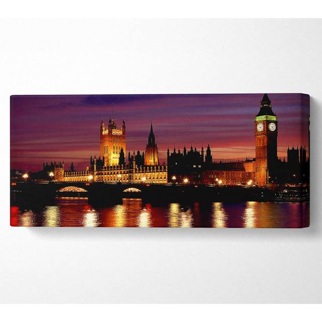 London at Night - Wrapped Canvas Art Prints - Multicolour (40.6cm H x 101.6cm W)