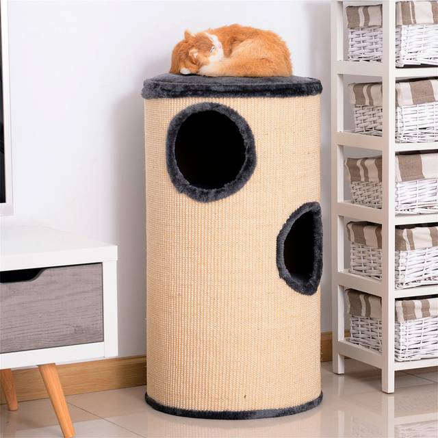70cm H Cat Tree - Grey;Beige (70cm H X 38cm W X 38cm D)