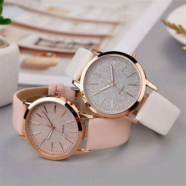 SHEIN 2PCS New Fashion Simple Set Watches Luxury  Women Leather Quartz Watch For Rose Gold Casual Wristwatch Women&#39;s Gift Lady