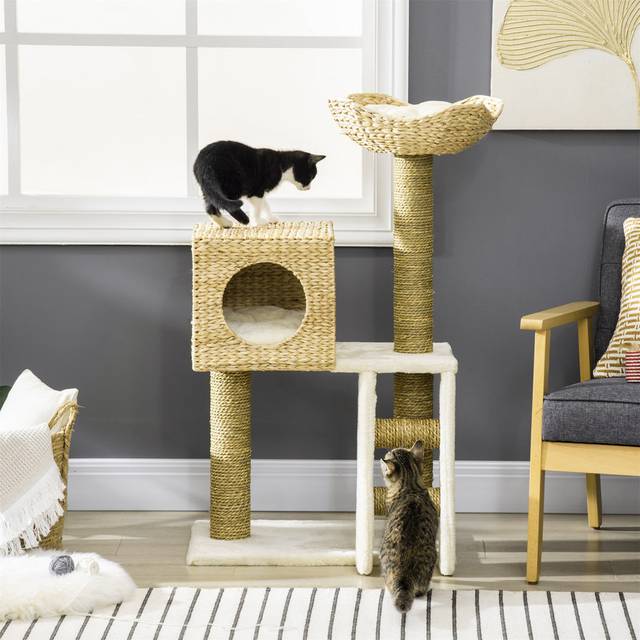 100cm H Cat Tree - Brown;White (100cm H X 57cm W X 37cm D)