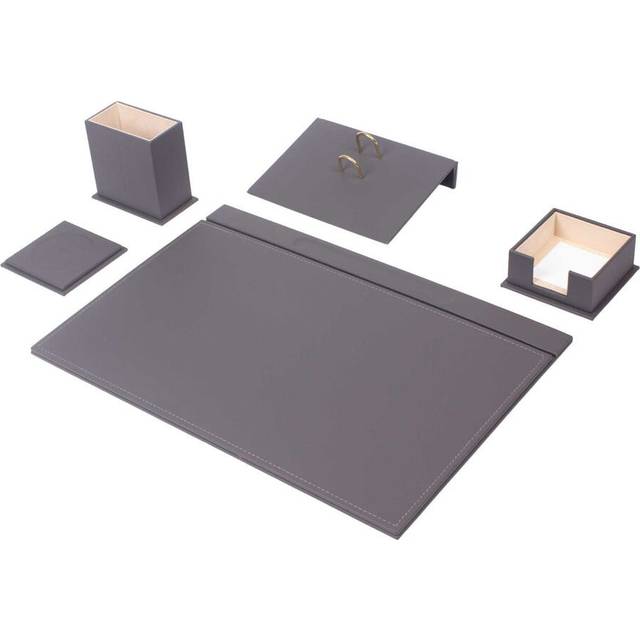Michelet Leather / Faux Leather Desk Organiser Set - Grey (25.25cm W)