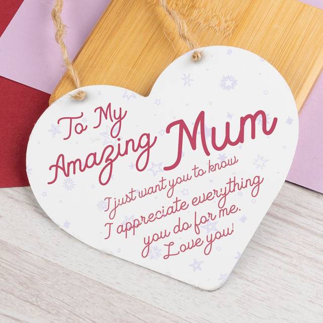 WOODEN HEART PLAQUE AMAZING MUM PPL- - Multicolour;Multicolour (10.5cm H X 11.5cm W)