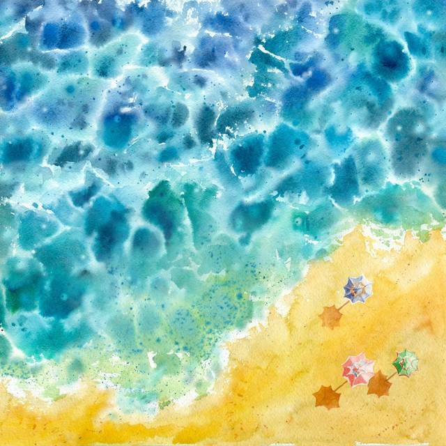 Watercolor abstract background - Blue;White;Yellow (51cm H x 51cm W x 3.8cm D)
