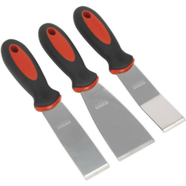 3 Piece Rigid Blade Scraper Set - Soft Grip Handle - 1.8mm Steel Scraper Blades