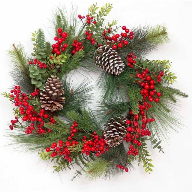60cm pre lit christmas wreath berries cone wall door home b/o xmas hanging decor
