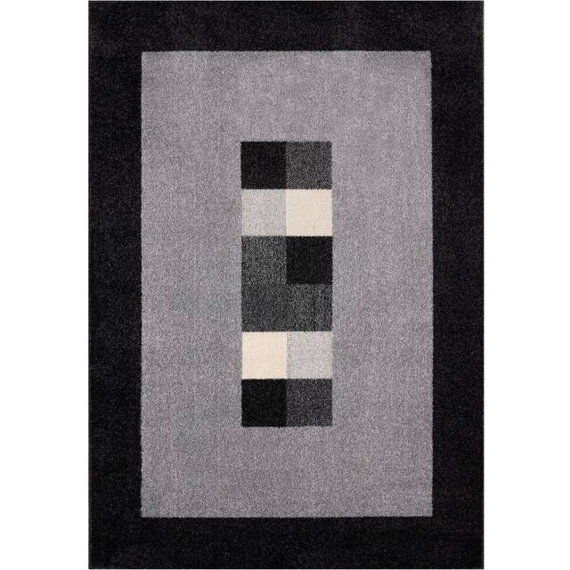 The Rugs Modern Luxury Fluffy Geometric Rug In Grey & Black 80X150Cm, Grey