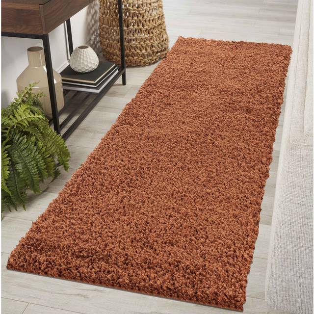 Modern Elegant Soft Shaggy Rug for Living Rooms - Stylish Area Rugs - Terracotta - 60cm x 220cm