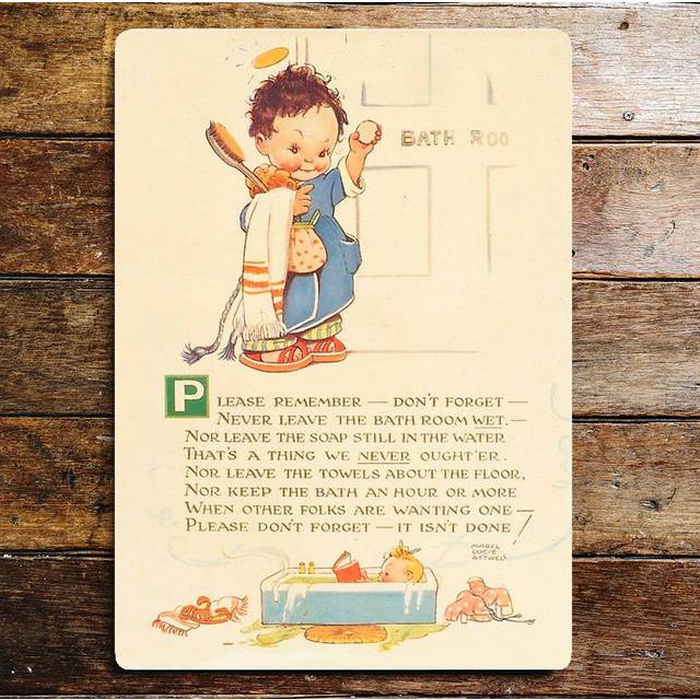 Please Remember Bathroom Rules Metal Sign - Blue;Green;Beige (20cm H X 15cm W)