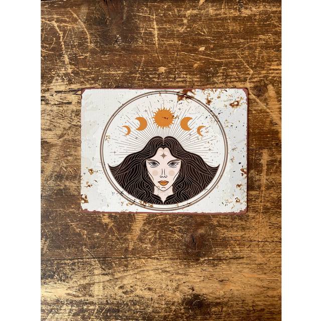 Moon Sun Woman Boho Spiritual Metal Wall Sign Plaque (15cm H X 20cm W)