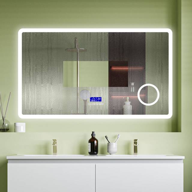Bluetooth LED Bathroom Mirror with Dimmable 3 Colour, 3x Magnifying Anti Fog Clock Touch Switch - White (120 x 70)
