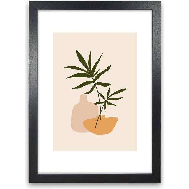 Mica Plant Pots Beige N1 by Pixy Paper - Graphic Art - Black Framed (59.4cm H x 42cm W x 3cm D)
