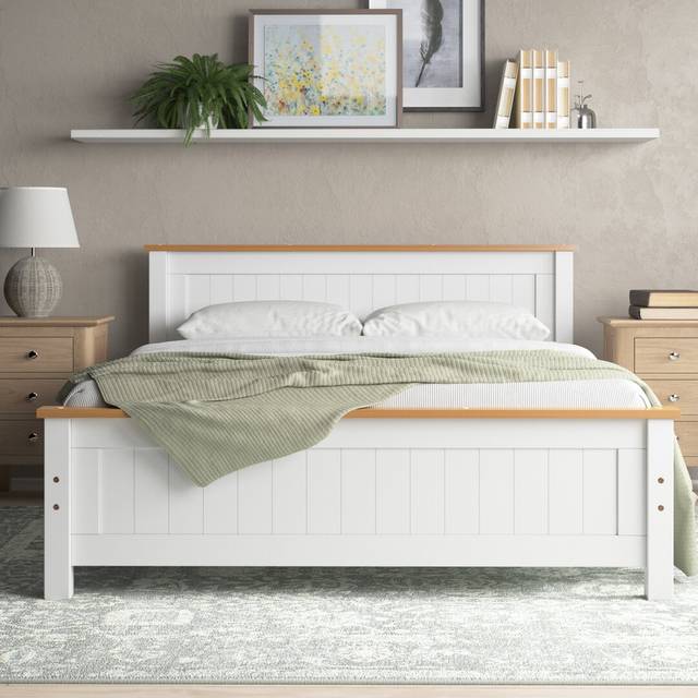 Aubrey Solid Wood Low Profile Bed Frame with Mattress - White (Double (4&#39;6))