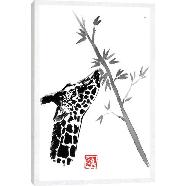 Giraffe by Péchane - Painting Print on Canvas - White Framed (101.6cm H x 66.04cm W x 3.81cm D)