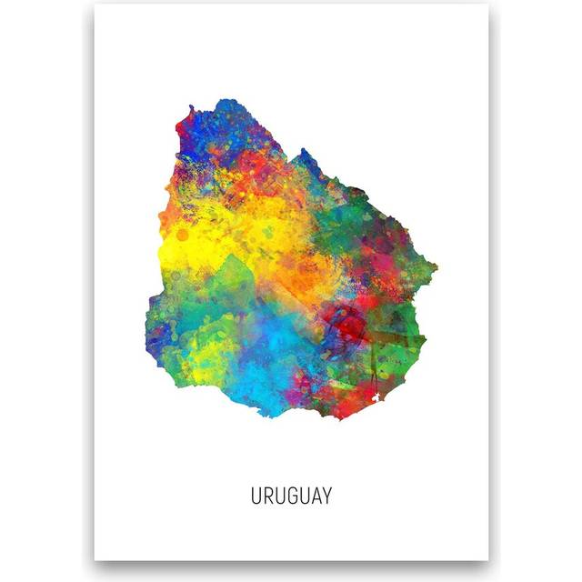 Uruguay Watercolour Map by Michael Tompsett - Graphic Art Print - Unframed (59cm H x 42cm W x 1cm D)