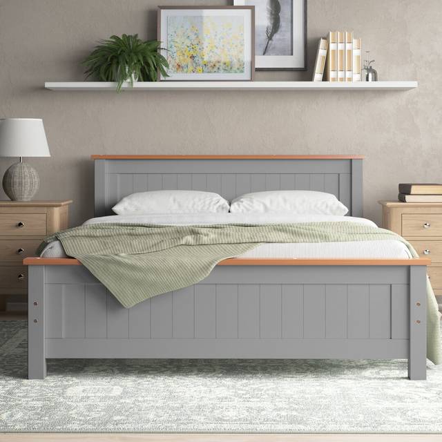 Aubrey Solid Wood Low Profile Bed Frame with Mattress - Grey (Kingsize (5&#39;))