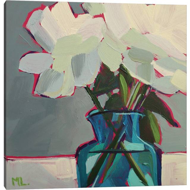 Two White Peonies by Mónica Linares - Wrapped Canvas Painting (45.72 cm H x 45.72 cm W x 1.91 cm D)
